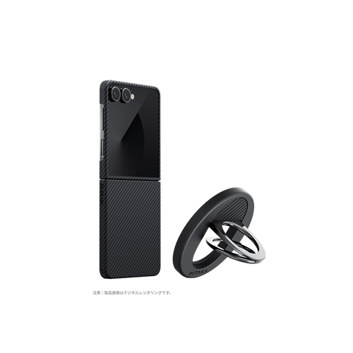 Samsung Galaxy Z Flip7 / 600D 黒/グレーツイル柄 / セット1:スマホケース+スマホリングGrip3