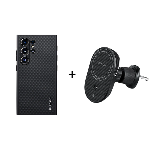 Samsung Galaxy S24 Ultra / 黒 / セット3:ケース+Qi2車載マウント(エアコン口用)