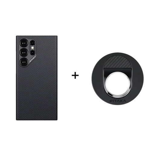 S24 Ultra (6.8'') / 600D 黒/グレーツイル柄 / スマホケース+スマホリング