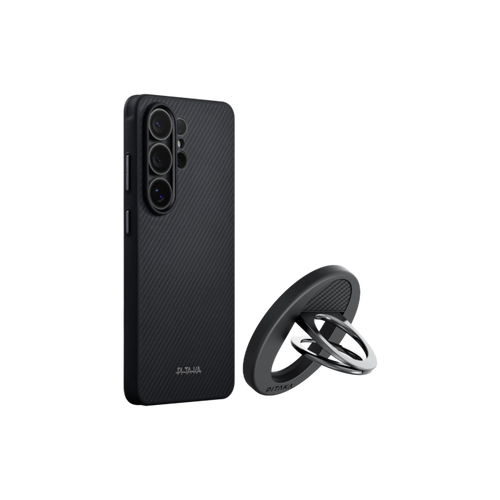 Samsung Galaxy S26 Ultra / 600D 黒/グレーツイル柄 / Cairn Case セット: スマホケース+スマホリングGrip3