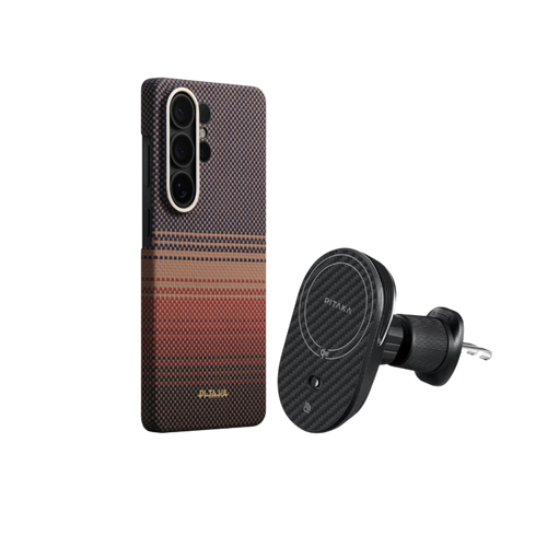 Samsung Galaxy S26 Ultra / Sunset(サンセット) / Edge Case セット: スマホケース+Qi2車載マウント(エアコン口用)