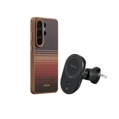 Samsung Galaxy S26 Ultra / Sunset(サンセット) / Cairn Case セット: スマホケース+Qi2車載マウント(エアコン口用)