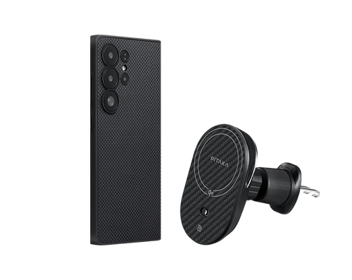 Samsung Galaxy S25 Ultra / 黒 / セット3:ケース+Qi2車載マウント(エアコン口用)