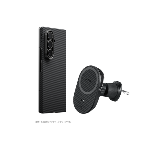 Samsung Galaxy Z Fold7 / 600D 黒/グレーツイル柄 / セット3:スマホケース+Qi2車載マウント(エアコン口用)