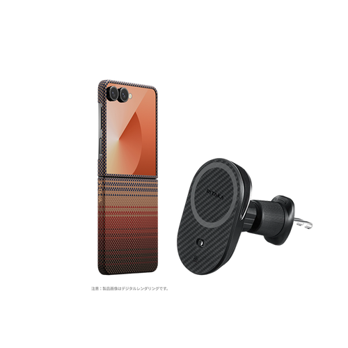 Samsung Galaxy Z Flip7 / Sunset(サンセット) / セット3:スマホケース+Qi2車載マウント(エアコン口用)