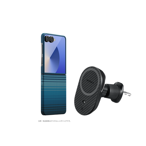 Samsung Galaxy Z Flip7 / Moonrise(ムーンライズ) / セット3:スマホケース+Qi2車載マウント(エアコン口用)