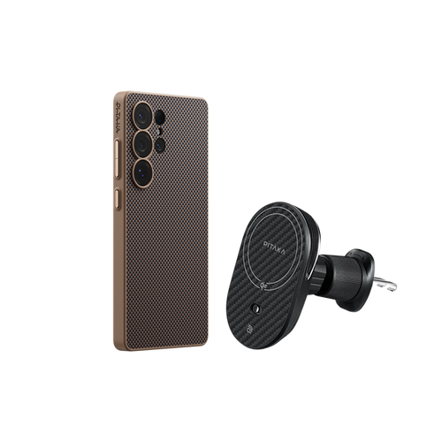 Samsung Galaxy S25 Ultra / ミルクチョコレート / セット3:ケース+Qi2車載マウント(エアコン口用)