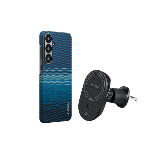 Samsung Galaxy S25 / Moonrise（ムーンライズ） / セット3:スマホケース+Qi2車載マウント(エアコン口用)