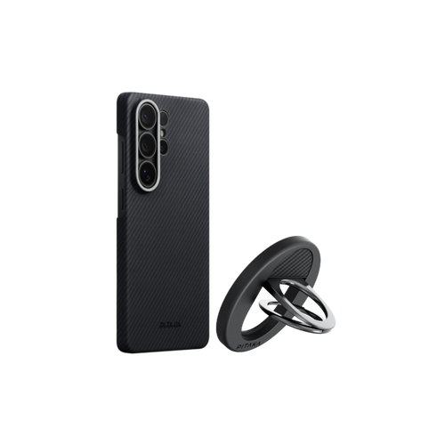 Samsung Galaxy S26 Ultra / 600D 黒/グレーツイル柄 / Edge Case セット: スマホケース+スマホリングGrip3