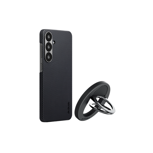 Samsung Galaxy S25 / 600D 黒/グレーツイル柄 / セット1:スマホケース+スマホリングGrip3