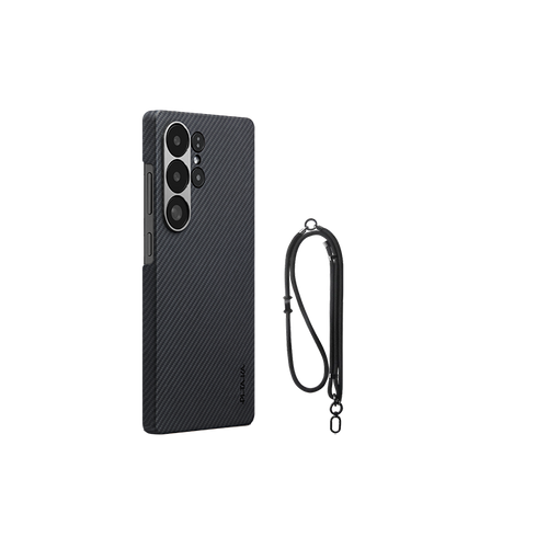 Samsung Galaxy S25 Ultra / 600D 黒/グレーツイル柄 / セット2:スマホケース+スマホストラップ