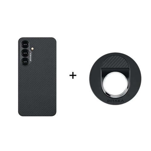 S24 + (6.7'') / 600D 黒/グレーツイル柄 / スマホケース+スマホリング