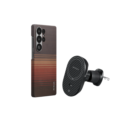 Samsung Galaxy S25 Ultra / Sunset（サンセット） / セット3:スマホケース+Qi2車載マウント(エアコン口用)