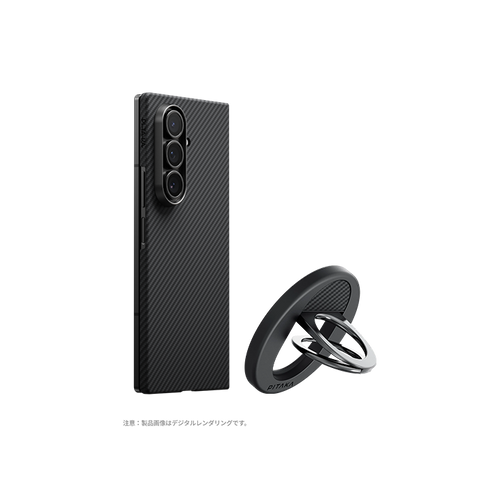 Samsung Galaxy Z Fold7 / 600D 黒/グレーツイル柄 / セット1:スマホケース+スマホリングGrip3