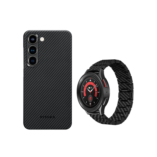 S23 (6.1インチ） / 600D 黒/グレーツイル柄 / ケース+Galaxy Watch用バンド